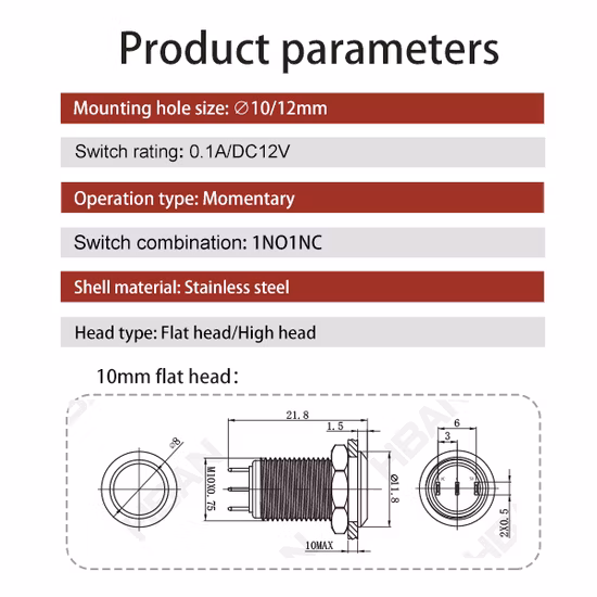 La165-B8-11 Factory Direct Large Size 29mm Blue Flat Head 1no1nc Fuse Big Push Button Switch
