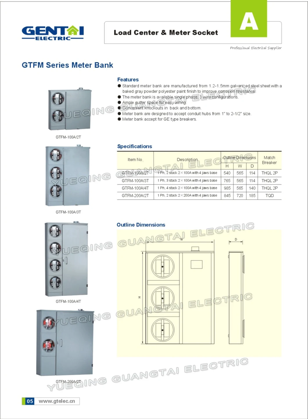 Gtfb-100A 4 Terminal Square Meter Socket