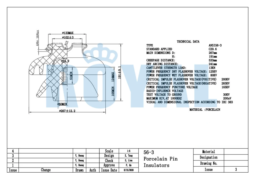 ANSI 56-3 /56-1/56-2/56-3/56-4 C29.6 Transmission Line High Voltage Porcelain Pin Insulators